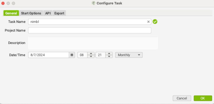 Screenshot of configuring a task from Screaming Frog