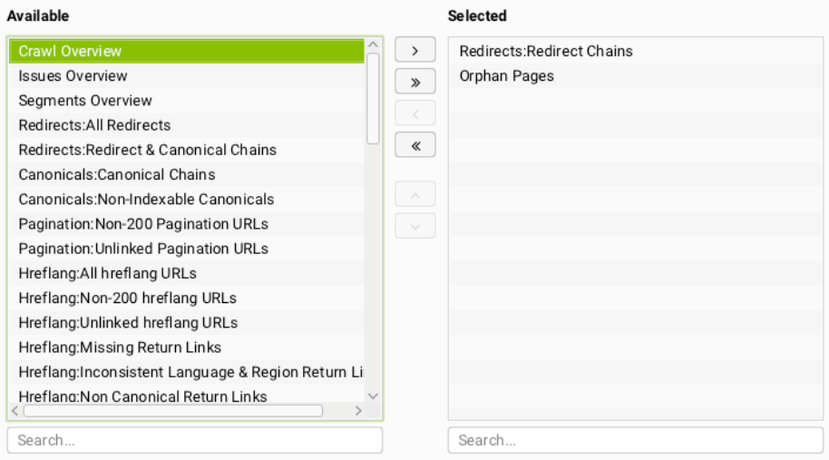 Screenshot of Report section of Screaming Frog